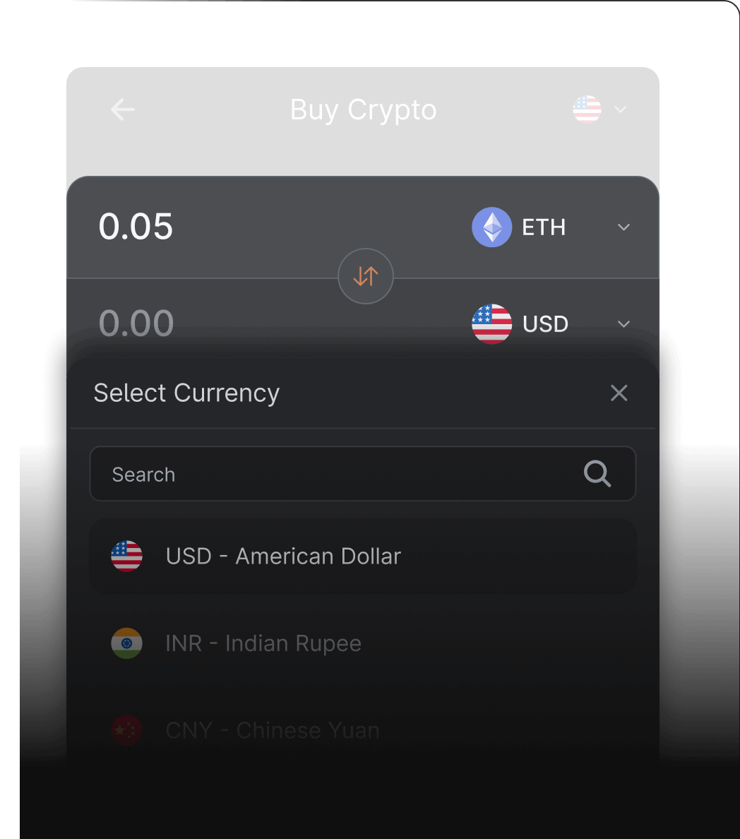 Select the currency & token